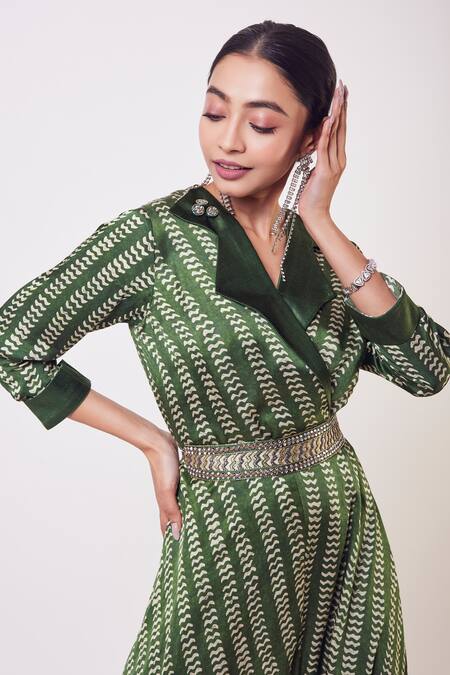 Shop_Onaya_Green Geometric Print Jumpsuit _Online_at_Aza_Fashions