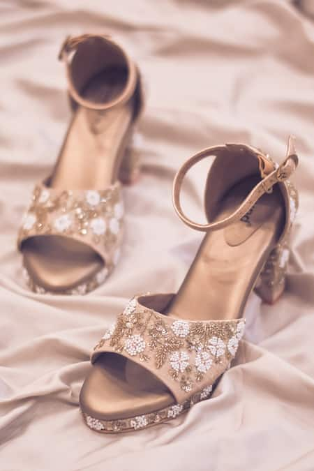 Gold block heels cheap wedding