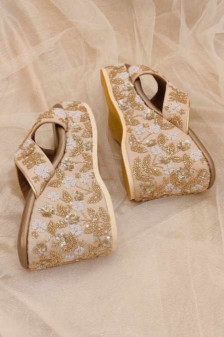 Shop Around Always Gold Embroidery Ira Wedges at Aza Fashions Shop_Around Always_Gold Embroidery Ira Wedges _at_Aza_Fashions