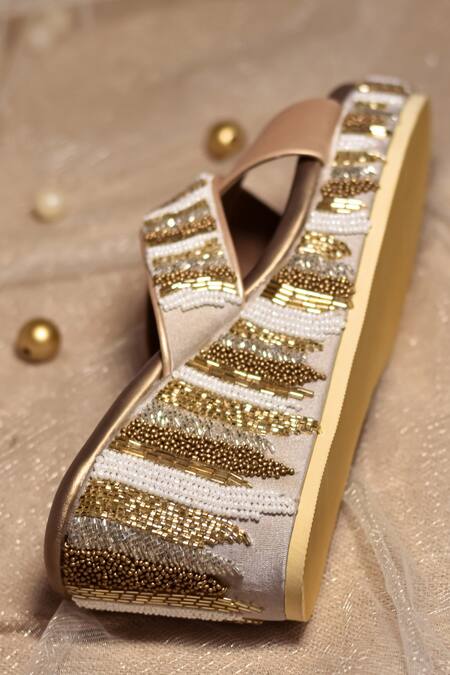 Shop Around Always Gold Embroidery Zia Wedges at Aza Fashions Shop_Around Always_Gold Embroidery Zia Wedges_at_Aza_Fashions