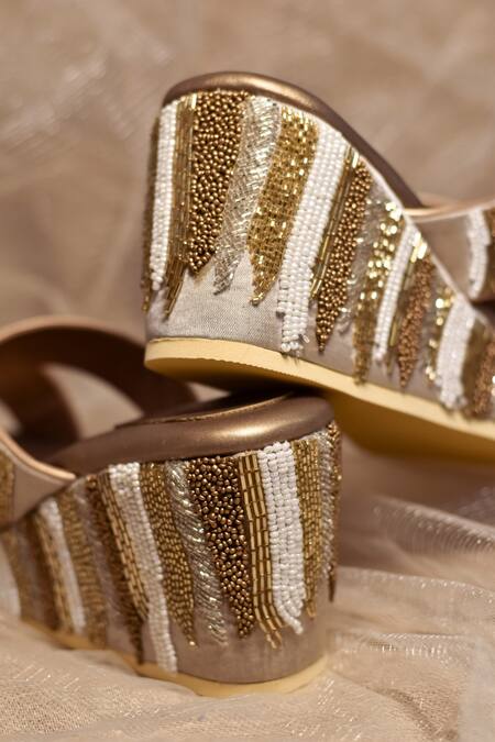 Around Always Gold Embroidery Zia Wedges Online at Aza Fashions Around Always_Gold Embroidery Zia Wedges_Online_at_Aza_Fashions