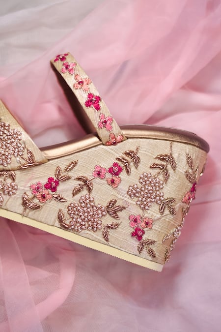 Around Always_Gold Embroidery, Beads Shireen Wedges _Online_at_Aza_Fashions