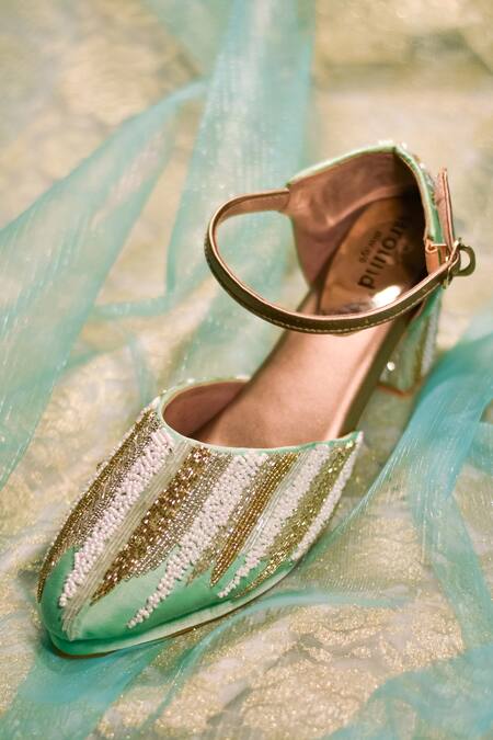 Around Always_Green Embroidery Zia Block Heels_Online_at_Aza_Fashions