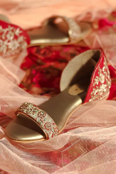 Around Always_Red Nooree Embroidered Flats _Online_at_Aza_Fashions