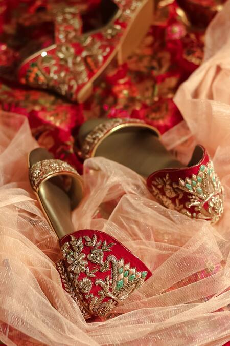 Shop_Around Always_Red Nooree Embroidered Flats _at_Aza_Fashions