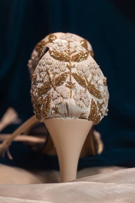 Around Always_Gold Embroidery Ira Tie Up Heeled Sandals _Online_at_Aza_Fashions