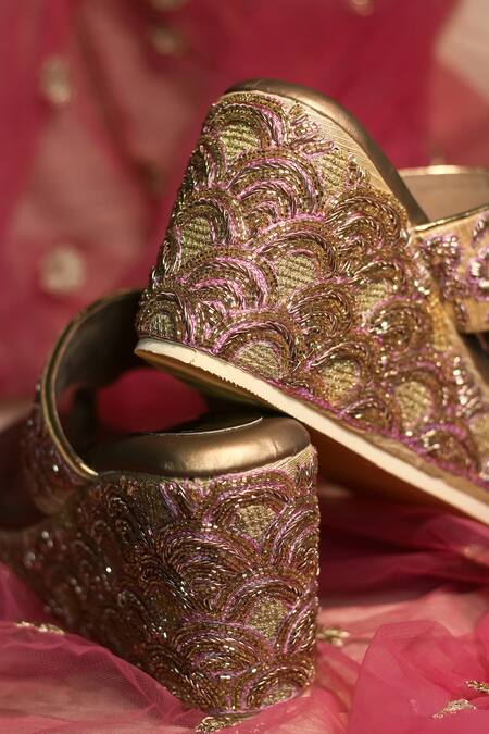 Around Always_Gold Embroidery Aster Wedges_Online_at_Aza_Fashions