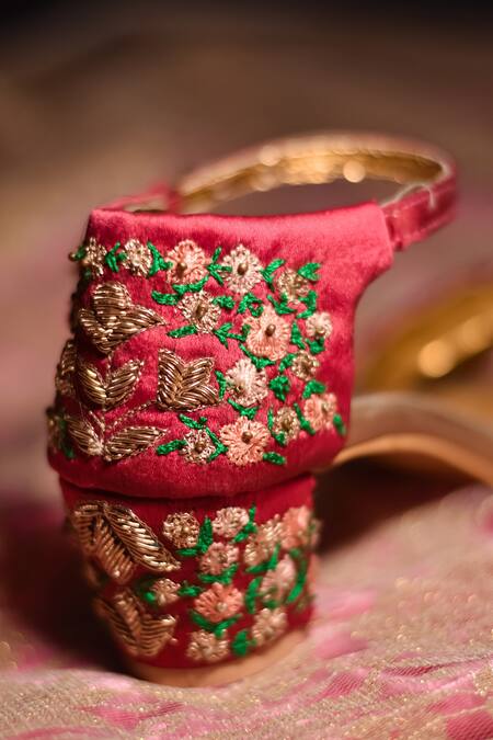 Buy_Around Always_Pink Embroidery Bagicha Block Heel Sandals_Online_at_Aza_Fashions