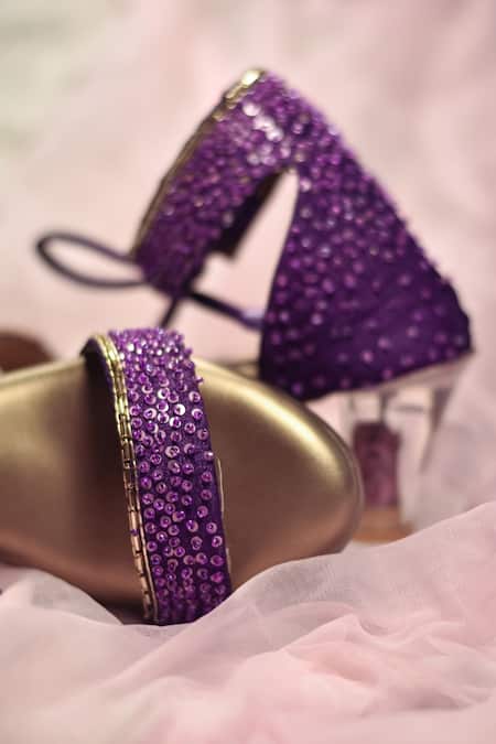 Buy_Around Always_Purple Sequins Tinsel Heeled Sandals _Online_at_Aza_Fashions