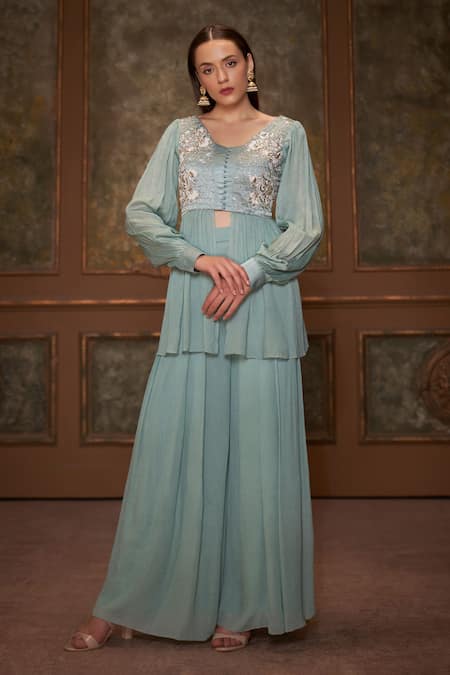 Suruchi Parakh Embroidered Peplum Top & Pant Set 