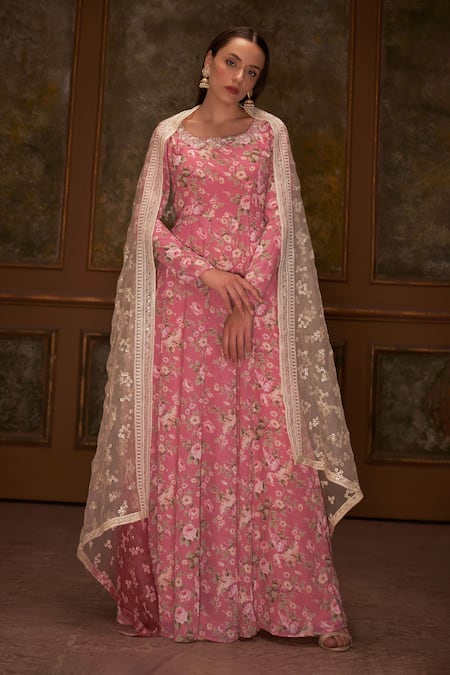 Suruchi Parakh Floral Print Anarkali With Embroidered Dupatta 
