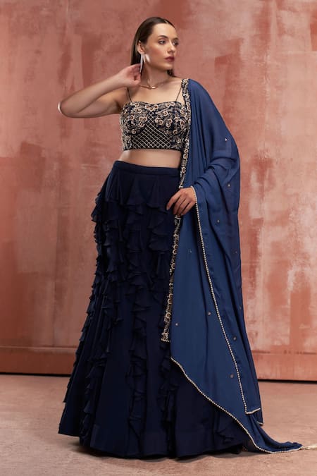 Suruchi Parakh Ruffle Skirt With Embroidered Bustier Set 