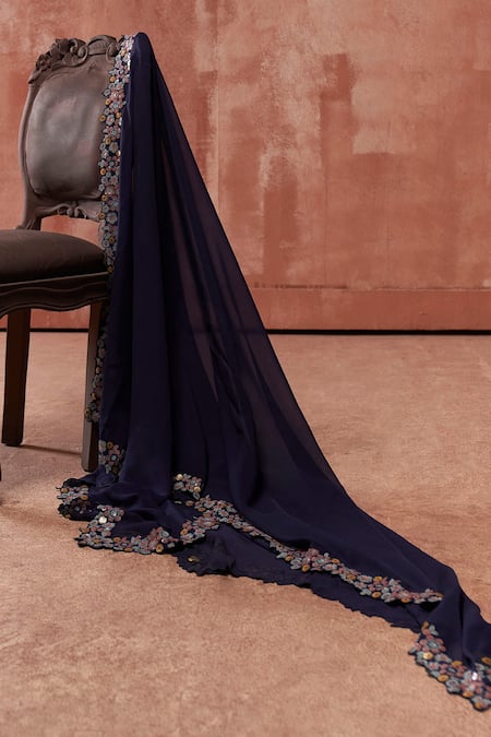Shop_Suruchi Parakh_Blue Georgette Floral Motifs Scoop Neck Embroidered Lehenga Set _Online_at_Aza_Fashions