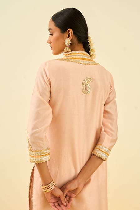 Shop_Sheetal Batra_Pink Kurta - Silk Chanderi Palazzo - Cambric Gota And Bead Work Arisah & Set _at_Aza_Fashions