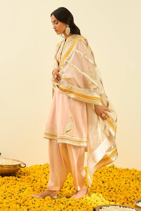 Buy_Sheetal Batra_Pink Kurta - Silk Chanderi Salwar - Bamberg Satin Sadirah Embroidered Set_Online_at_Aza_Fashions