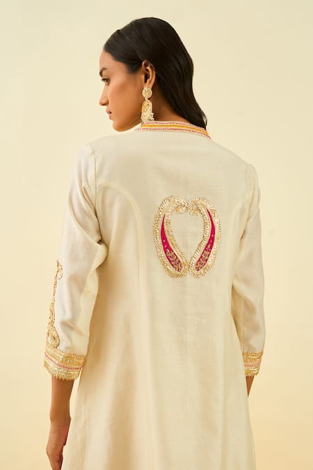 Shop_Sheetal Batra_White Kurta - Silk Chanderi Salwar - Bamberg Satin Sadirah Embroidered Set _at_Aza_Fashions