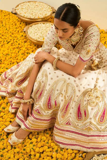 Buy_Sheetal Batra_White Lehenga And Blouse - Raw Silk Dupatta - Shahnaz Embroidered Bridal Set _Online_at_Aza_Fashions