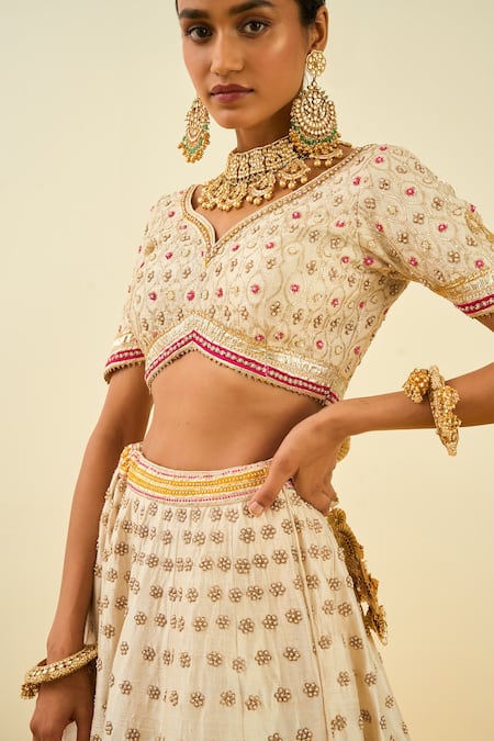 Shop_Sheetal Batra_White Lehenga And Blouse - Raw Silk Dupatta - Shahnaz Embroidered Bridal Set _Online_at_Aza_Fashions