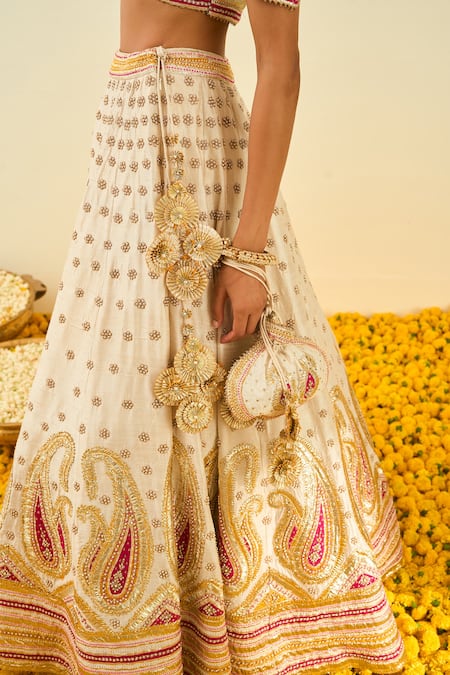 Sheetal Batra_White Lehenga And Blouse - Raw Silk Dupatta - Shahnaz Embroidered Bridal Set _at_Aza_Fashions