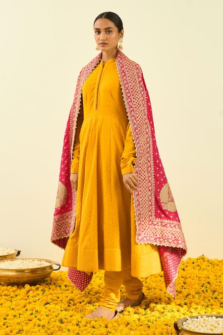 Shop_Sheetal Batra_Pink Raw Silk Tilla Embroidered Dupatta _at_Aza_Fashions
