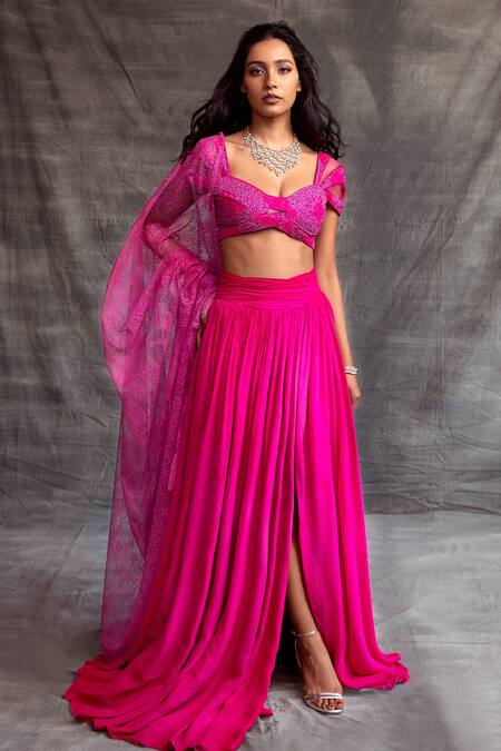 Pink Embroidered Lehenga With Crop Top | Simple lehenga, Crop top designs, Lehenga  top