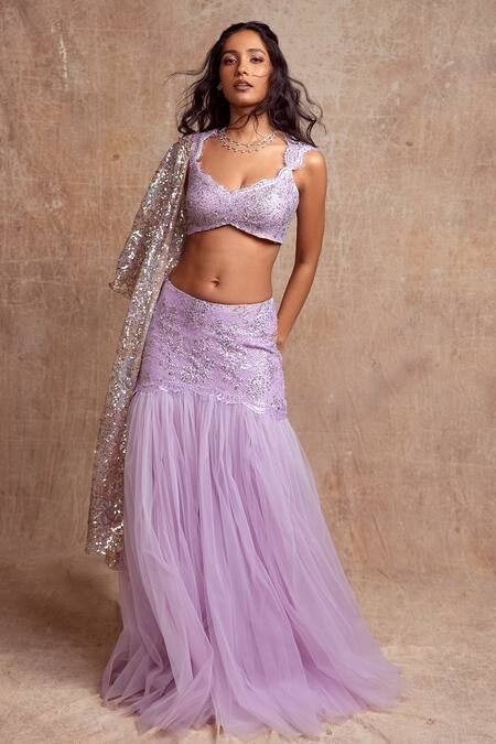 Shehlaa Khan_Purple Choli - , Dupatta - , Lehenga - Work Gathered Set _Online_at_Aza_Fashions
