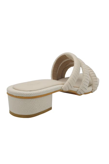 Shop Veruschka By Payal Kothari Beige Textured Strappy Block Heels at Aza Fashions Shop_Veruschka By Payal Kothari_Beige Textured Strappy Block Heels _at_Aza_Fashions