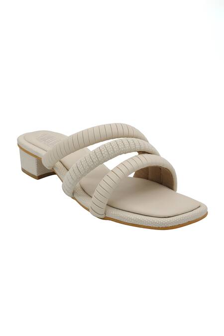 Veruschka By Payal Kothari Beige Textured Strappy Block Heels Online at Aza Fashions Veruschka By Payal Kothari_Beige Textured Strappy Block Heels _Online_at_Aza_Fashions