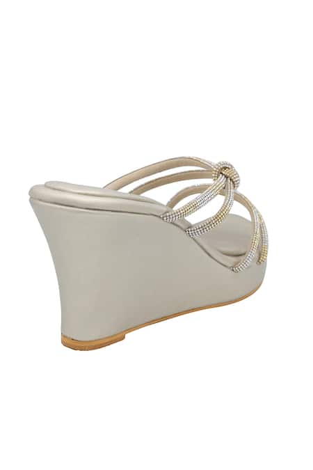 Shop Veruschka By Payal Kothari Gold Diamante Metallic Strappy Wedges at Aza Fashions Shop_Veruschka By Payal Kothari_Gold Diamante Metallic Strappy Wedges _at_Aza_Fashions