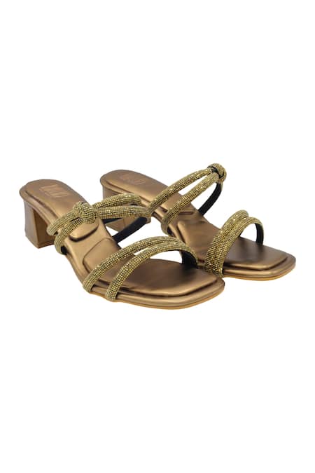 Veruschka By Payal Kothari Gold Diamonds Diamante Strappy Block Heels 