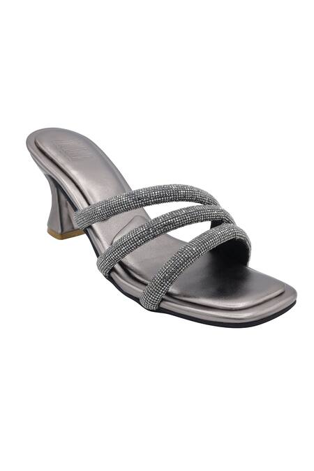 Veruschka By Payal Kothari_Grey Diamante Strappy Louis Heels_Online_at_Aza_Fashions