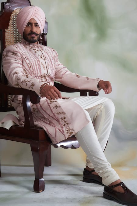 Buy Gargee Designers Pink Cotton , Slub Thread Work Floral Embroidered Sherwani Set Online at Aza Fashions Buy_Gargee Designers_Pink Cotton , Slub Thread Work Floral Embroidered Sherwani Set _Online_at_Aza_Fashions