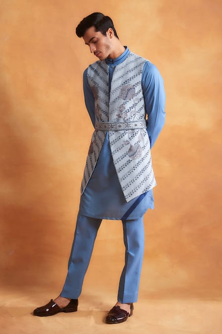 Teal Blue Colour Vastra Swarg Party Wear Kurta Pajama With Jacket Mens  Collection 281 - The Ethnic World