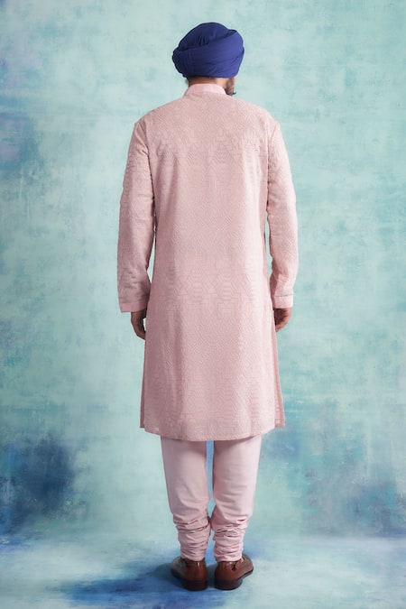 Shop Gargee Designers Pink Georgette, Cotton Silk Geometric Embroidered Kurta Set at Aza Fashions Shop_Gargee Designers_Pink Georgette, Cotton Silk Geometric Embroidered Kurta Set _at_Aza_Fashions