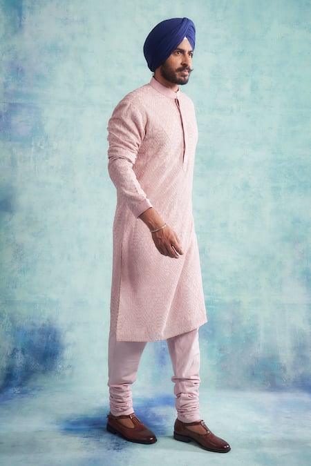 Gargee Designers Pink Georgette, Cotton Silk Geometric Embroidered Kurta Set Online at Aza Fashions Gargee Designers_Pink Georgette, Cotton Silk Geometric Embroidered Kurta Set _Online_at_Aza_Fashions