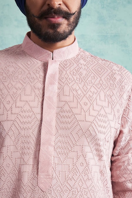 Shop Gargee Designers Pink Georgette, Cotton Silk Geometric Embroidered Kurta Set Online at Aza Fashions Shop_Gargee Designers_Pink Georgette, Cotton Silk Geometric Embroidered Kurta Set _Online_at_Aza_Fashions