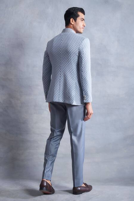 Shop_Gargee Designers_Grey , Textured Plain Bandhgala Set _at_Aza_Fashions