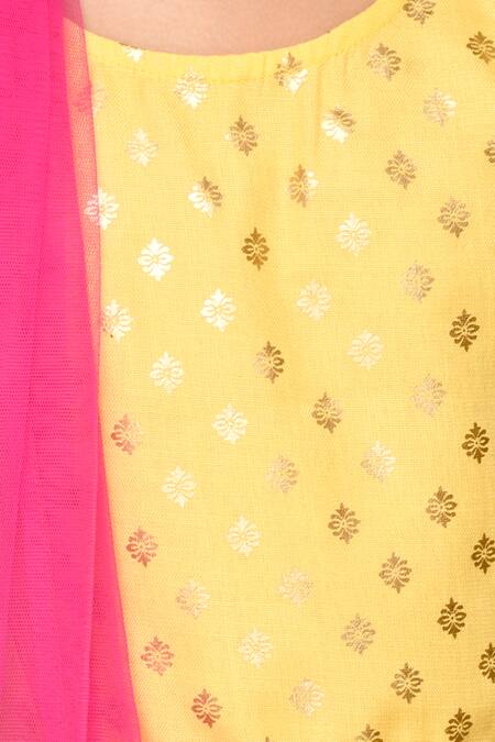 Shop_Saka Designs_Yellow Cotton, Chiffon Embroidery Floral Print Lehenga Set_Online_at_Aza_Fashions