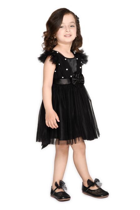 Saka Designs_Black Polyester Embellished Pearl Dress_Online_at_Aza_Fashions