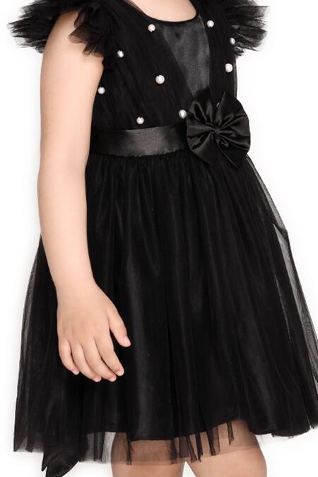 Saka Designs_Black Polyester Embellished Pearl Dress_at_Aza_Fashions