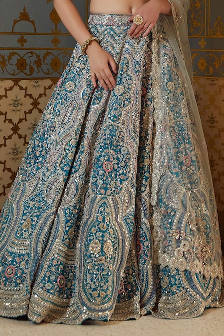 Buy_Osaa By Adarsh_Green Organza Floral, Zardozi Sweetheart Neck Embroidered Bridal Lehenga Set _Online_at_Aza_Fashions