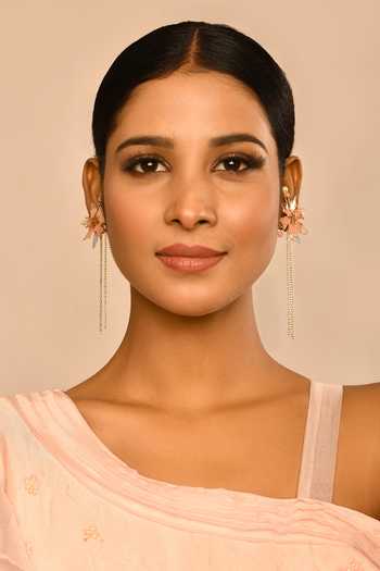 Khwaab By Sanjana Lakhani_Gold Plated Stone Asteria Floral Earrings_Online_at_Aza_Fashions