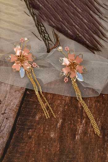 Shop_Khwaab By Sanjana Lakhani_Gold Plated Stone Asteria Floral Earrings_Online_at_Aza_Fashions