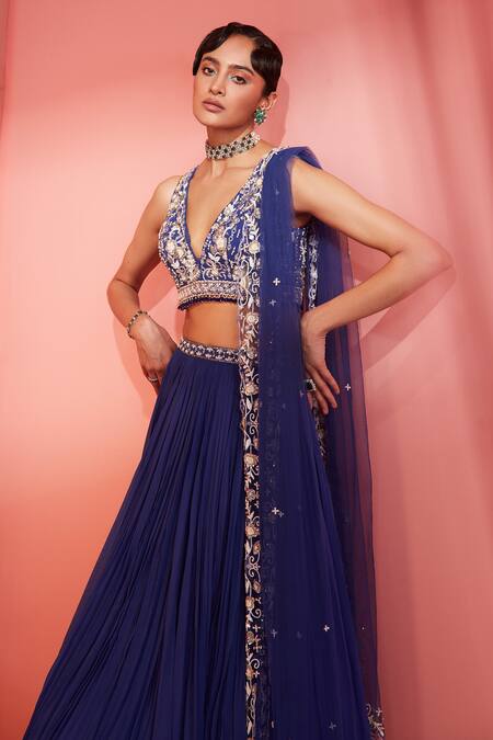 Buy Label Sanya Gulati Blue Georgette Lining Shantoon Cutdana, Multi Lehenga And Embroidered Blouse Set Online at Aza Fashions Buy_Label Sanya Gulati_Blue Georgette Lining Shantoon Cutdana, Multi Lehenga And Embroidered Blouse Set _Online_at_Aza_Fashions