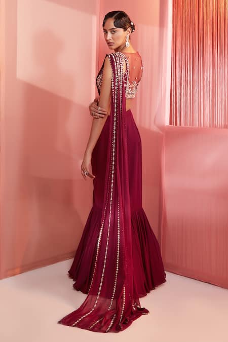 Label Sanya Gulati Pre-Stitched Saree With Embroidered Blouse 