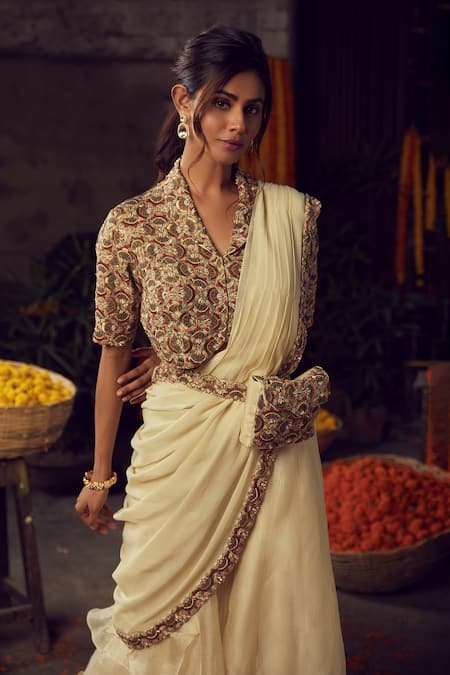 Nehha Nhata Pre-Draped Sharara Saree With Embroidered Blouse 