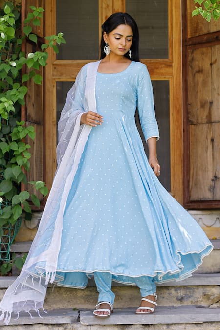 Cheap Blue Faux Georgette Full Sleeve Anarkali Gown with Dupatta |  Embroidered Indian Dress for Weddings & Festivals , ABGHANI PAKISTANI SUIT  | Joom