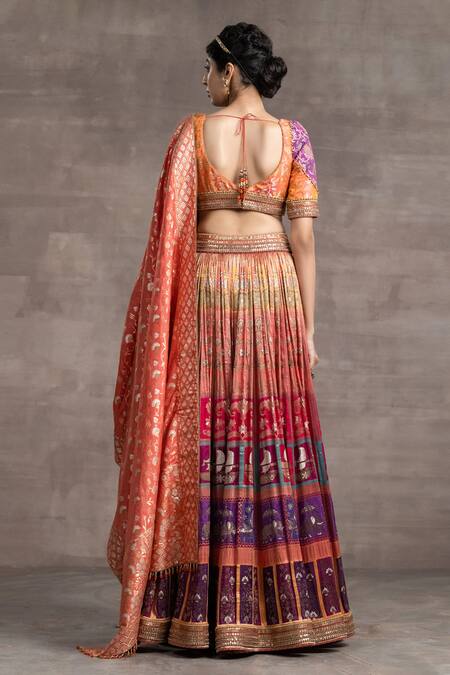 Shop Tarun Tahiliani Multi Color Jacquard, Brocade Chanderi Floral, Bird And Animal Printed Lehenga Set at Aza Fashions Shop_Tarun Tahiliani_Multi Color Jacquard, Brocade Chanderi Floral, Bird And Animal Printed Lehenga Set_at_Aza_Fashions