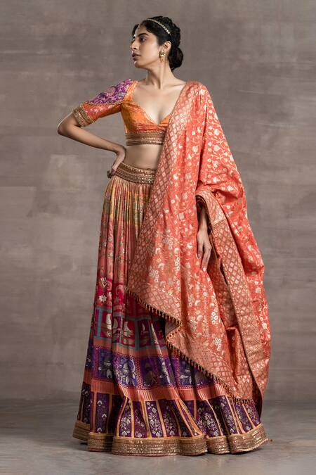 Buy Tarun Tahiliani Multi Color Jacquard, Brocade Chanderi Floral, Bird And Animal Printed Lehenga Set Online at Aza Fashions Buy_Tarun Tahiliani_Multi Color Jacquard, Brocade Chanderi Floral, Bird And Animal Printed Lehenga Set_Online_at_Aza_Fashions