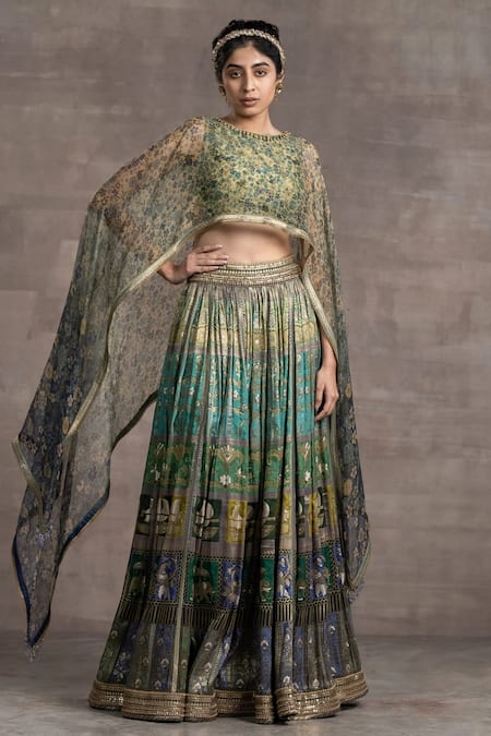 Tarun Tahiliani Jacquard Lehenga & Printed Cape Blouse 